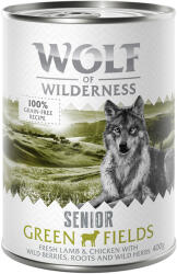 Wolf of Wilderness 6x400g Wolf of Wilderness Senior 5+1 ingyen! nedves kutyatáp - Green Fields - bárány & csirke