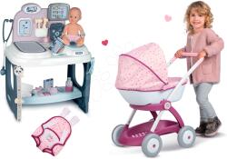 Smoby Set masă medicală pentru doctor Baby Care Center Smoby cu cărucior adânc Baby Nurse și marsupiu (SM240300-6)