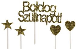 Fundrag 5 db-os csillogós arany Boldog Szülinapot tortadísz beszúró