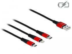 Delock 3in1 USB-A Apa - Lightning Apa + MicroUSB-B Apa + USB-C Apa iPhone Töltőkábel 1m - Fekete