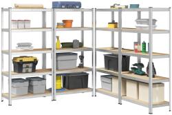 vidaXL 4 db 5 szintes ezüst acél és szerelt fa nagy teherbírású polc (3307598) - vidaxl