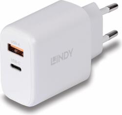 Lindy 73428 1x USB Type-A / 1x USB Type-C GaN Hálózati töltő - Fehér (65W) (73428)