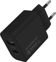 ColorWay USB Type-C+ USB QC3.0 Hálózati Töltő adapter 20W - Fekete (CW-CHS025QPD-BK)