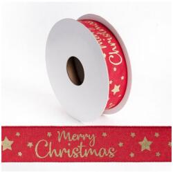  Merry Christmas karácsonyi textilszalag - piros-arany - 25 mm x 10 méter (Q447117)