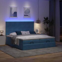 vidaXL Ottomán ágykeret matracokkal sötétkék 160x200cm bársony (3314601)
