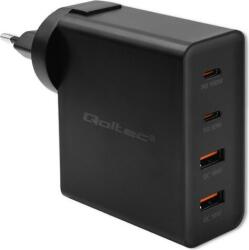 Qoltec 52383 Power Pro 2x USB Type-C / 2x USB Type-A GaN Hálózati töltő - Fekete (130W) (52383)