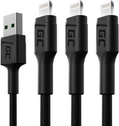 Green Cell GC Ray USB-A Apa - Lightning Apa iPhone Töltőkábel 2m - Fekete 3 Db
