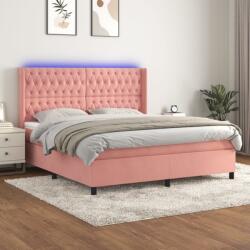 vidaXL rózsaszín bársony rugós és LED-es ágy matraccal 180x200 cm (3139762)