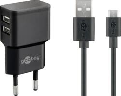 Goobay Micro-USB / 2x USB-A Hálozati töltő készlet - Fekete (18W) (44984)