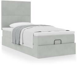 vidaXL Ottomán ágykeret matracokkal világosszürke 90x190cm bársony (3313367)