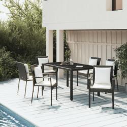 vidaXL 7 részes fekete polyrattan kerti étkezőgarnitúra párnával (3157954)