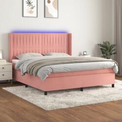 vidaXL rózsaszín bársony rugós és LED-es ágy matraccal 160x200 cm (3139696)