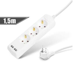 Esperanza SZÜ-Delight 3 foglalatos 220V 1, 5m fehér +2x USB elosztó (20201U)