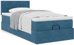 vidaXL Ottomán ágykeret matraccal sötétkék 90x190cm bársony (3311745) - vidaxl