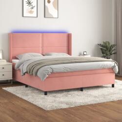 vidaXL rózsaszín bársony rugós és LED-es ágy matraccal 180x200 cm (3139522)