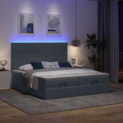 vidaXL Ottomán ágykeret matraccal Sötét szürke 200x200cm bársony (3314628)