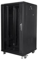 Lanberg FF01-6622-12B 19" 22U SZÉL: 600 MÉLY: 600 MAG: 1159 lapraszerelt üvegajtós fekete rack szekrény (FF01-6622-12B)