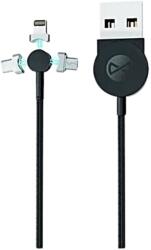 Forever kábel - USB / Lightning / Type-C (USB-C) / MicroUSB kábel, cserélhető mágneses fejekkel, 2, 5A, 1m