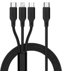 3in1 kábel - USB - Lightning / Type-C (USB-C) / MicroUSB fekete szövet kábel 2, 4A, 1, 2 m