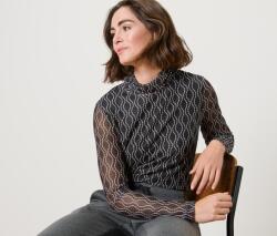 Tchibo Női garbónyakú mesh felső, mintás Fekete, krémfehér nyomott mintával XXL 52/54