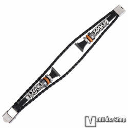Okosóra szíj, Kézzel készített valódi bőr, Egyedi gyöngyökkel, Méretre vágható, Csatos, 16-20cm hosszú, 20mm széles, Fekete, SAMSUNG Galaxy Watch7 40mm, Watch7 44mm, Watch FE, Watch Fit 3, Xiaomi Hayl