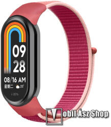 Okosóra szíj - GRÁNÁTALMA VÖRÖS - szövet, tépőzáras - 190mm hosszú - Xiaomi Smart Band 8, 8 NFC, 9, 9 NFC