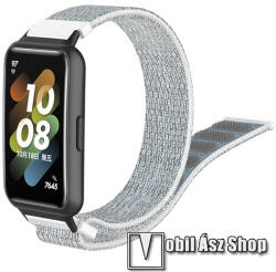 Okosóra szíj - szövet, tépőzáras - 200mm hosszú - FEHÉR / SZÜRKE - HUAWEI Band 7
