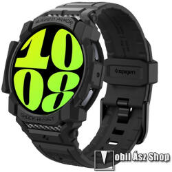 Spigen Samsung Galaxy Watch 7 44mm (SM-L310, L315), SPIGEN RUGGED ARMOR PRO okosóra szíj és védő keret, Állítható szilikon szíj, Szilikon keret, Erős védelem, Fekete (ACS08338)