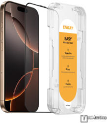 ENKAY Apple iPhone 16 Pro Max, ENKAY HAT PRINCE EasyInstall előlapvédő karcálló edzett üveg, 9H, A teljes felületén tapad, Felhelyező segédkeret, A teljes kijelzőt védi, Fekete