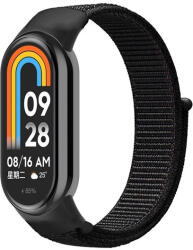 Xiaomi Mi Smart Band 8, textíl pótszíj, nylon, tépőzáras, állítható, légáteresztő, fekete