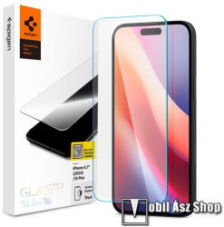 Spigen Apple iPhone 16 Plus, 15 Plus, Spigen Tr Slim HD, Képernyővédő üveg, 1db, 2.5D, Karcálló, Tokbarát, Ultravékony, 0.2mm, 9H, A teljes kijelzőt védi, Átlátszó (AGL06890)