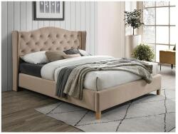Pat SL Aspen, matrimonial, lemn masiv, tapitat cu catifea, cu somiera, 160x200, bej