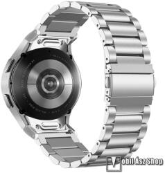  Fém okosóra szíj, Rozsdamentes acél, Csatos, Gombos gyorskioldó, Ezüst, Samsung Galaxy Watch4, Watch5, Watch5 Pro, Watch6, Watch7