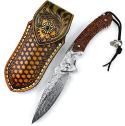 HARAHU ED-31677 damaszk outdoor összecsukható kés - Barna KP31677