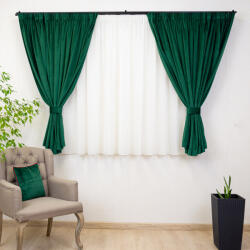  Set 5 piese Hiko, doua draperii scurte din catifea Comfy verde smarald cu 2 benzi de prindere si o perdea Ana voal, cu rejansa (10011354)