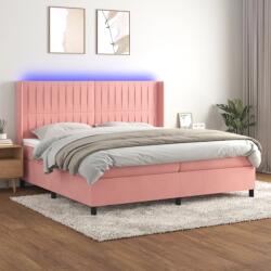 vidaXL Pat continental cu saltea & LED, roz, 200x200 cm, catifea (3139708)