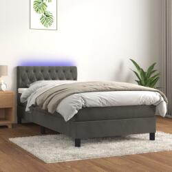 vidaXL Pat cu arcuri, saltea și LED, gri închis, 90x200 cm, catifea (3134562) - comfy