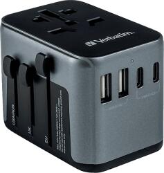 Verbatim UTA-03 utazó adapter 1xUSB-C PD 30W QC 3.0, 2xUSB-C, 2xUSB-A csatlakozás (49545) (49545)