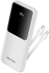 Vention 22.5W Powerbank 10000 mAh, Beépített USB-C, Lightning Kábelek, LED Kijelző, Fehér (FHOW0)