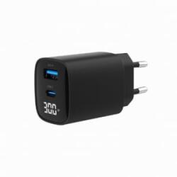 Gembird 1xUSB-A, 1xUSB-C hálózati töltő kijelzővel, fekete 30W (TA-UC-PDQC30LCD-BK-01) (TA-UC-PDQC30LCD-BK-01)