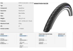 Schwalbe külső 622-35 (28x1.35) marathon racer perf HS429 rg SpC ref ls 465g