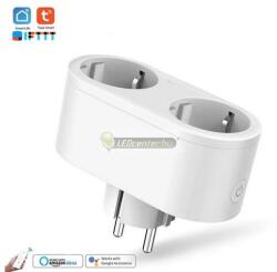  Tuya / Smart Life okos dupla konnektor fogyasztás mérés, energia monitoring, programozható, wifi távvezérlés, hangvezérlés 16A (TUYADSP1)