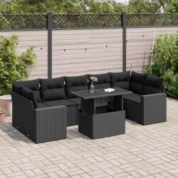 vidaXL 8 részes fekete polyrattan kerti ülőgarnitúra párnákkal (3326276)
