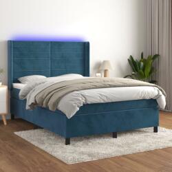 vidaXL sötétkék bársony rugós és LED-es ágy matraccal 140x190 cm (3139623)