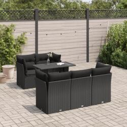 vidaXL 6 részes fekete polyrattan kerti ülőgarnitúra párnákkal (3326096)