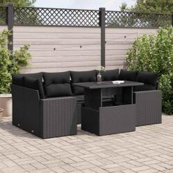 vidaXL 7 részes fekete polyrattan kerti ülőgarnitúra párnával (3326266)