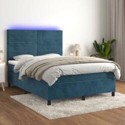vidaXL sötétkék bársony rugós és LED-es ágy matraccal 140x190 cm (3136183)