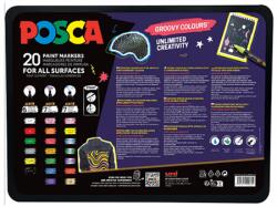 POSCA Filc készlet UNI Posca vegyes Groovy 20db/csomag PC-1M 6db alapszín, PC-3ML 7db csillámló, PC-5M 7db: metál szín