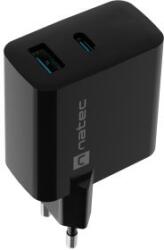 NATEC Univerzális USB töltő Natec RIBERA GaN 45W, 1X USB-A, 1X USB-C, fekete NUC-2143