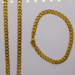 Prémiumékszer Webáruház Nemesacél Arany Színű Kubai Láncos Férfi Ékszerszett Nyaklánc + Karkötő (SZETT009)